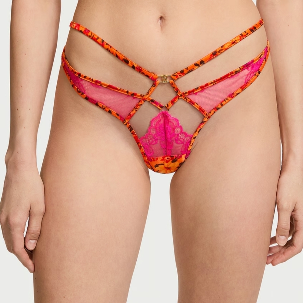2/$40 NWT Sexy Tropical Satin Lace High-Leg Strappy Thong PantyVictoria's Secret
